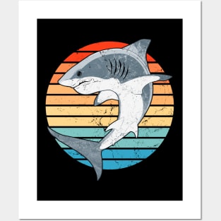 Great White Shark Retro Sunset Posters and Art